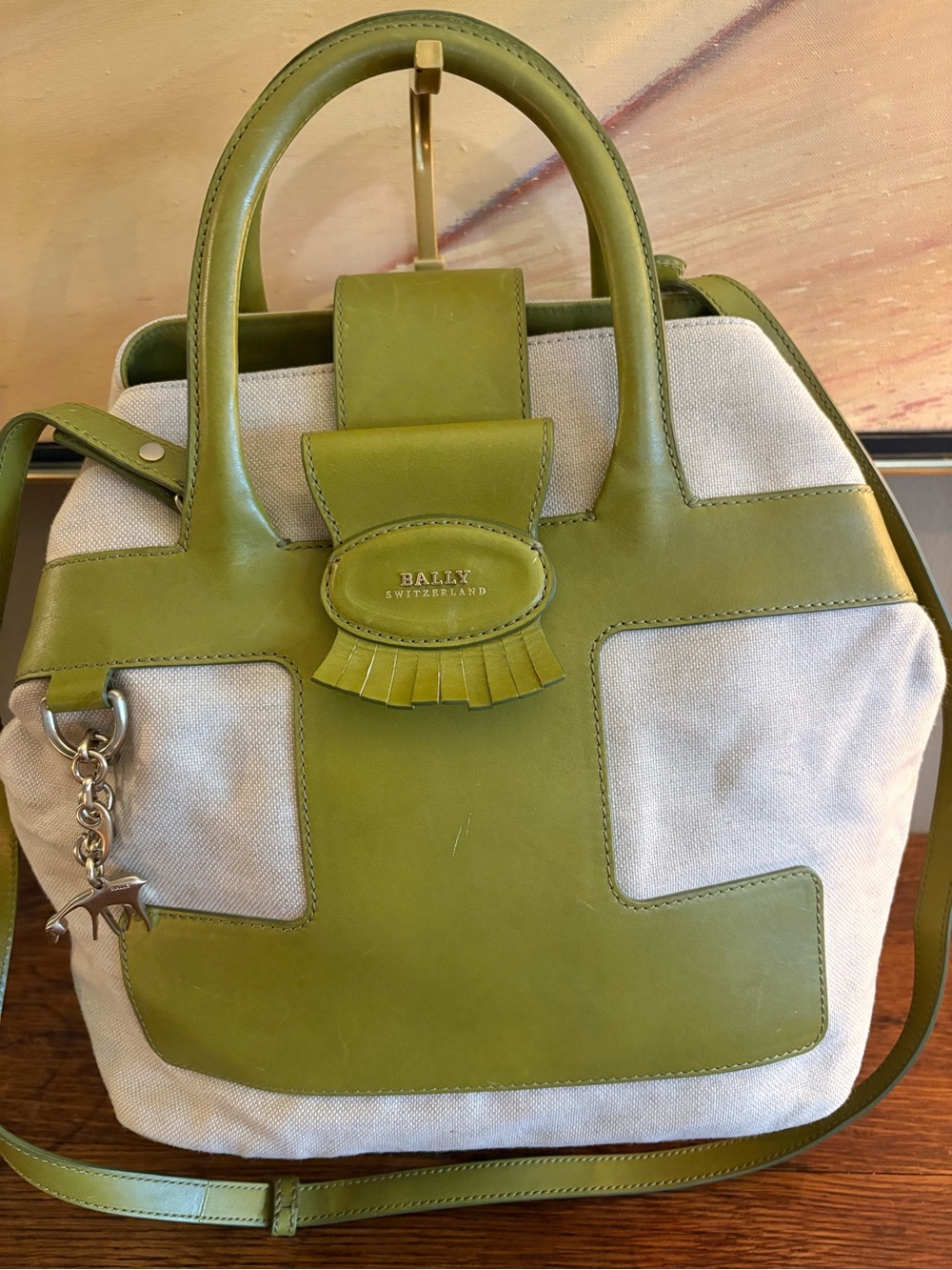Bally Vintage 2005 Peanuts MD Piaget Canvas Leather Satchel Bag Green Y2K